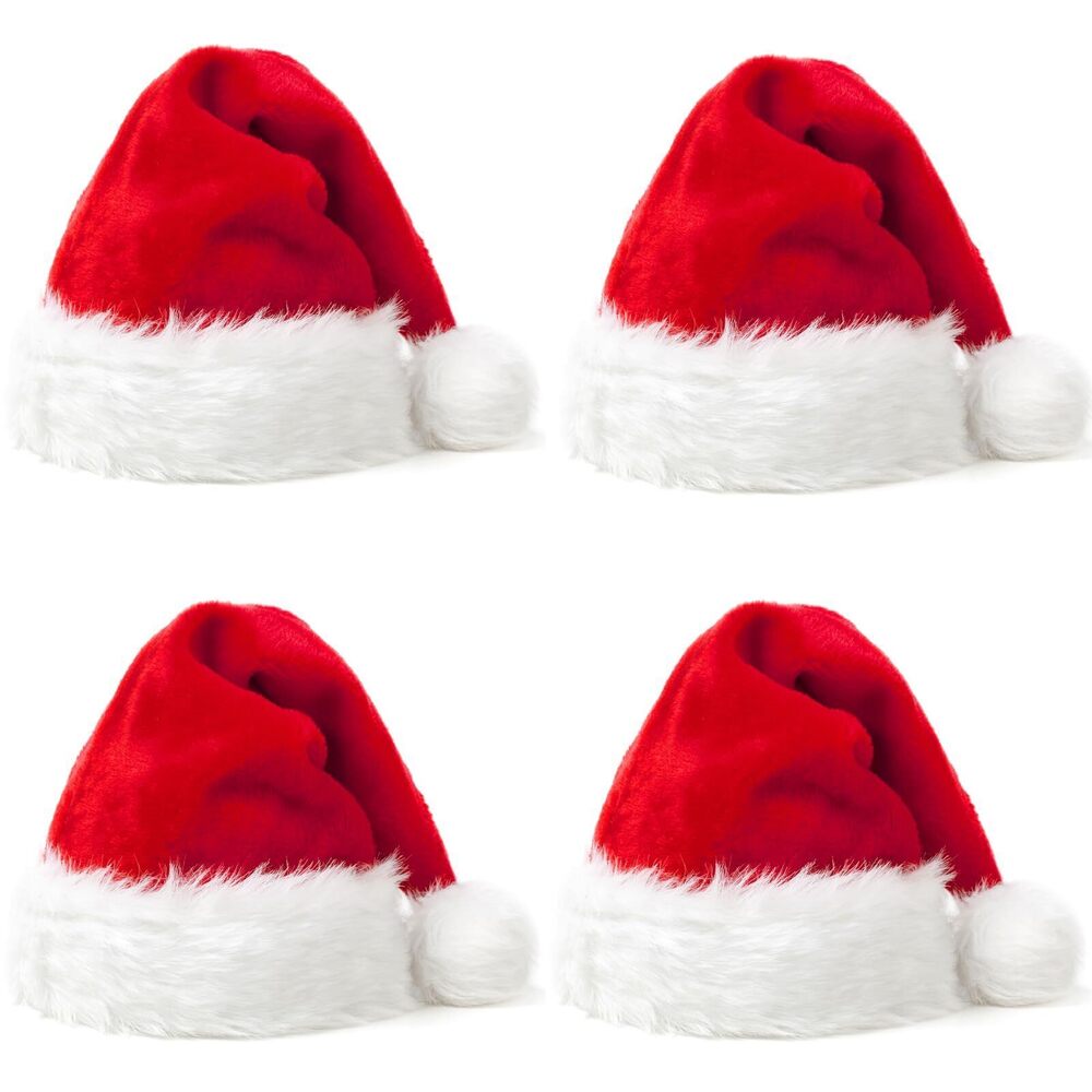 4155 4pcs Santa Hat, Christmas Hat for Adult Comfortable Thickened Plush